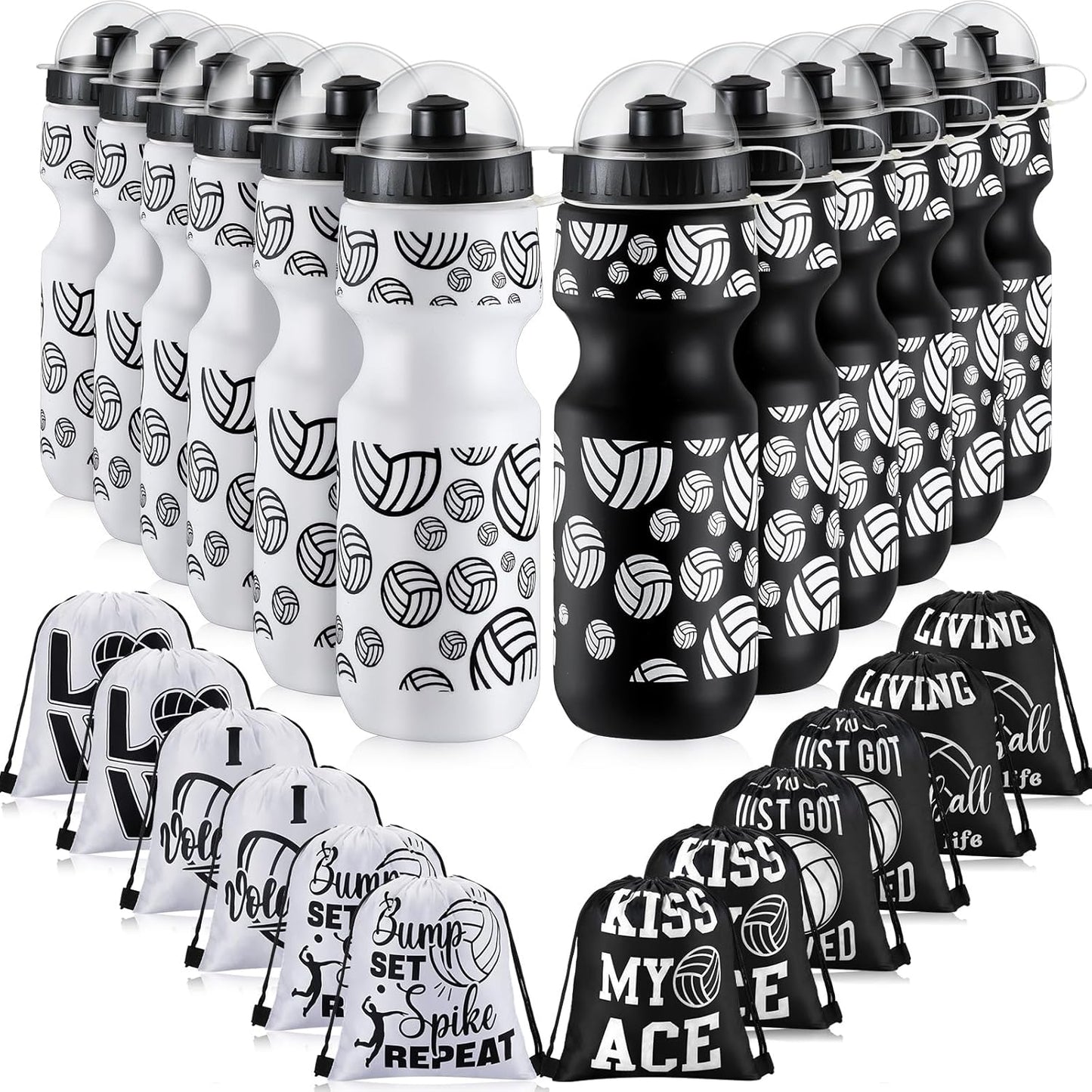 24 Pcs Volleyball Water Bottle and Drawstring Bag Set for Sports