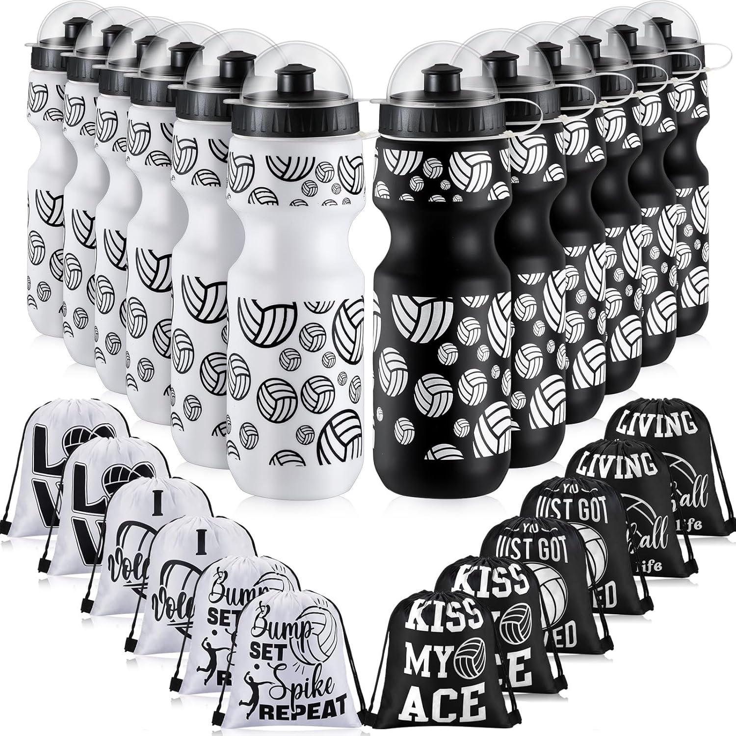 24 Pcs Volleyball Water Bottle and Drawstring Bag Set for Sports