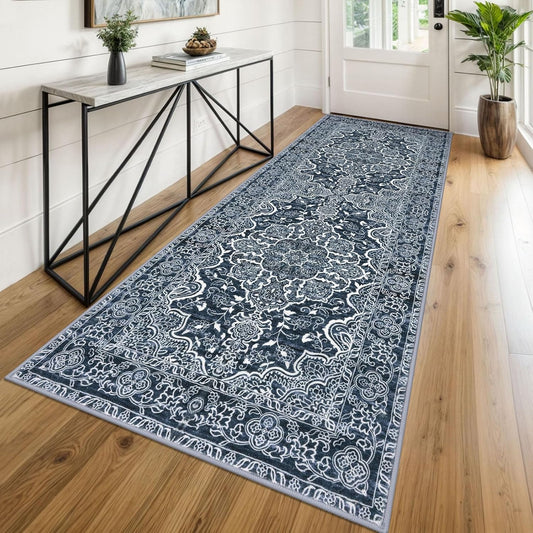 KUTA Washable Kitchen Runner 3x8 ft Non-Skid Vintage Floral Rug