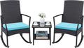 Greesum 3 Piece Patio Wicker Rocking Chair Set - Glass Table