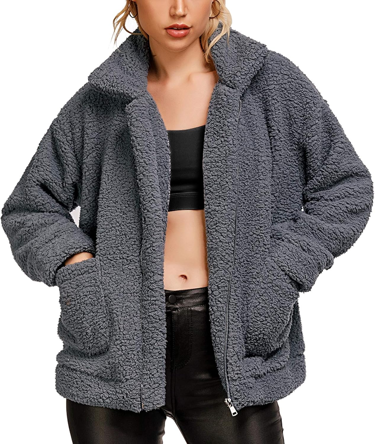 Comeon Women's Fleece Faux Shearling Coat for Winter Warmth