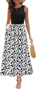Zattcas Women's Summer Sleeveless Patchwork Maxi Dress - Flowy Dresses