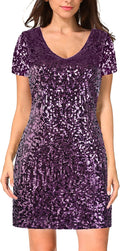 MANER Women's Sequin Glitter V Neck Mini Dress - Sparkling