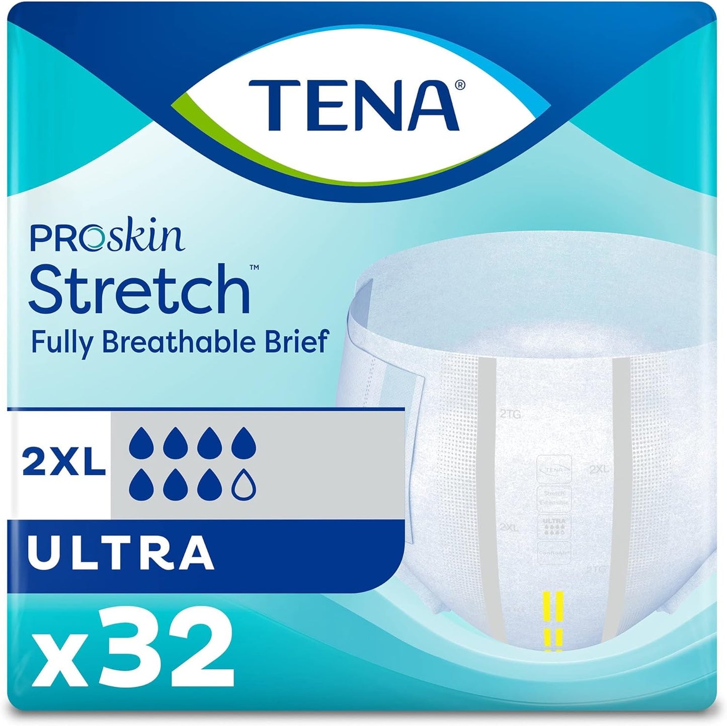 TENA Stretch Ultra Briefs for Heavy Absorbency, 2XL, 64 Count