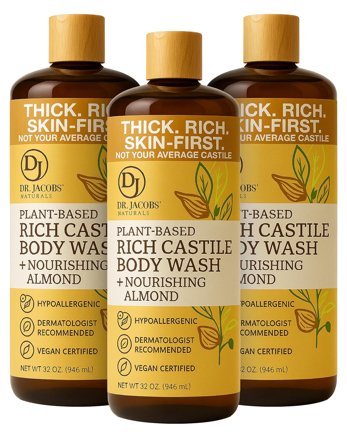 Dr. Jacobs Naturals Pure Castile Soap Liquid Body Wash, Almond
