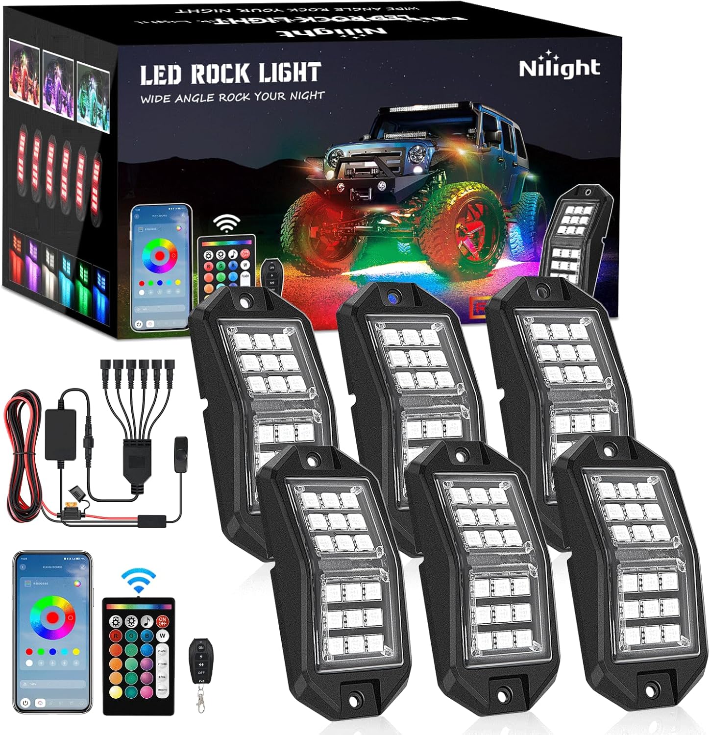 Nilight RGB LED Rock Lights Kit for Offroad Vehicles and Boats