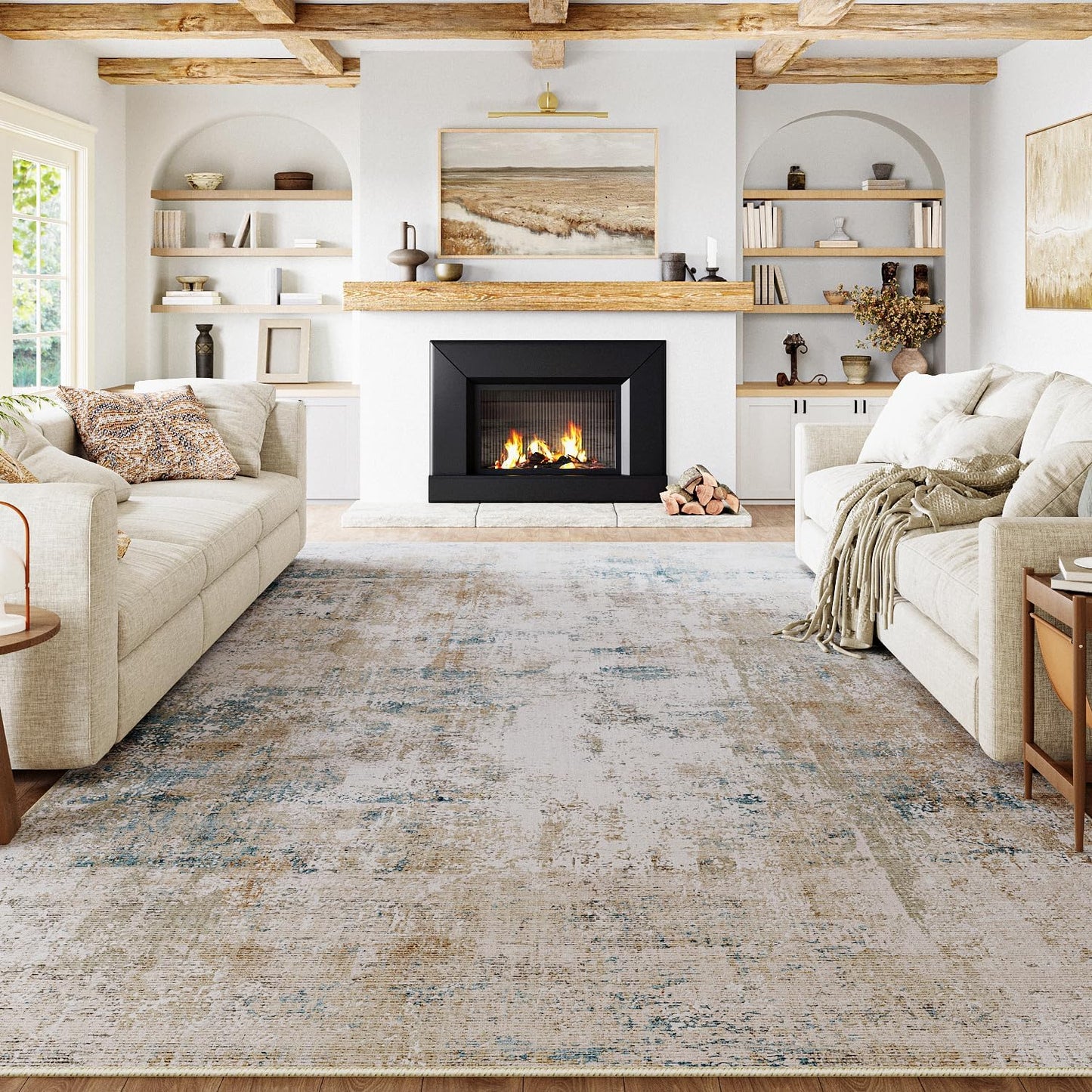 8x10 Washable Area Rug with Abstract Design for Modern Homes