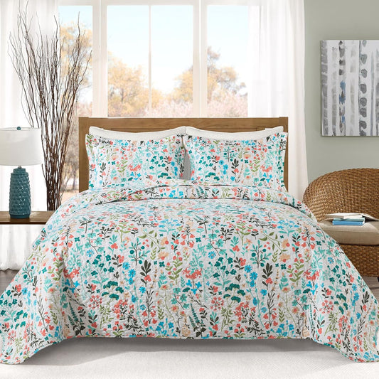 VAPUTAR King Size Quilt Set with Botanical Floral Design