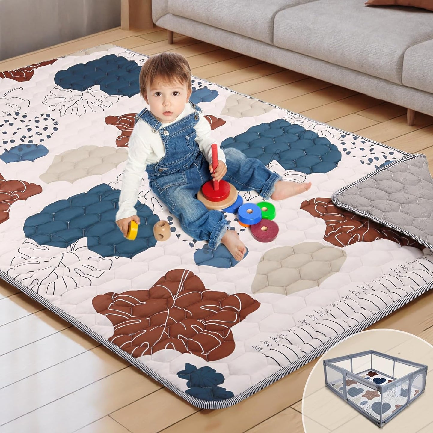 Large Foldable Baby Play Mat - Boho Style