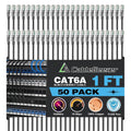 Cat6a Patch Cables 1ft (50 Pack) - Slim 10G Ethernet Patch Cable