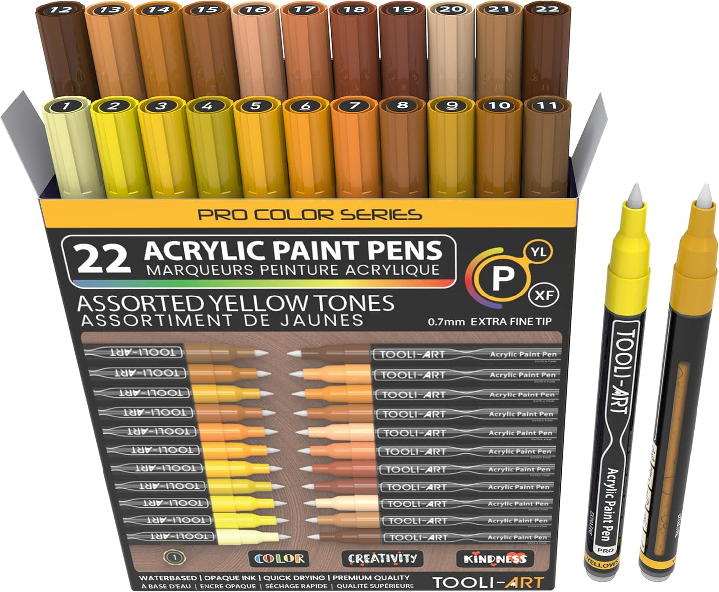 Acrylic Paint Pens Set with 22 Yellow & Brown Tones for Art
