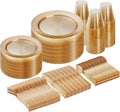 Gold Glitter Disposable Plates 300 Piece Set for 50 Guests - Elegant