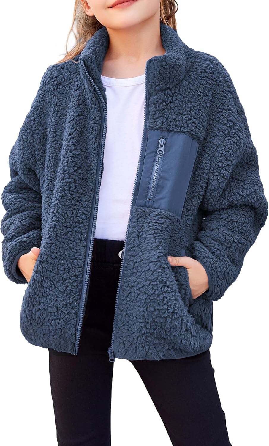 Arshiner Girls Fleece Jacket Sherpa Full Zip Cozy Outwear