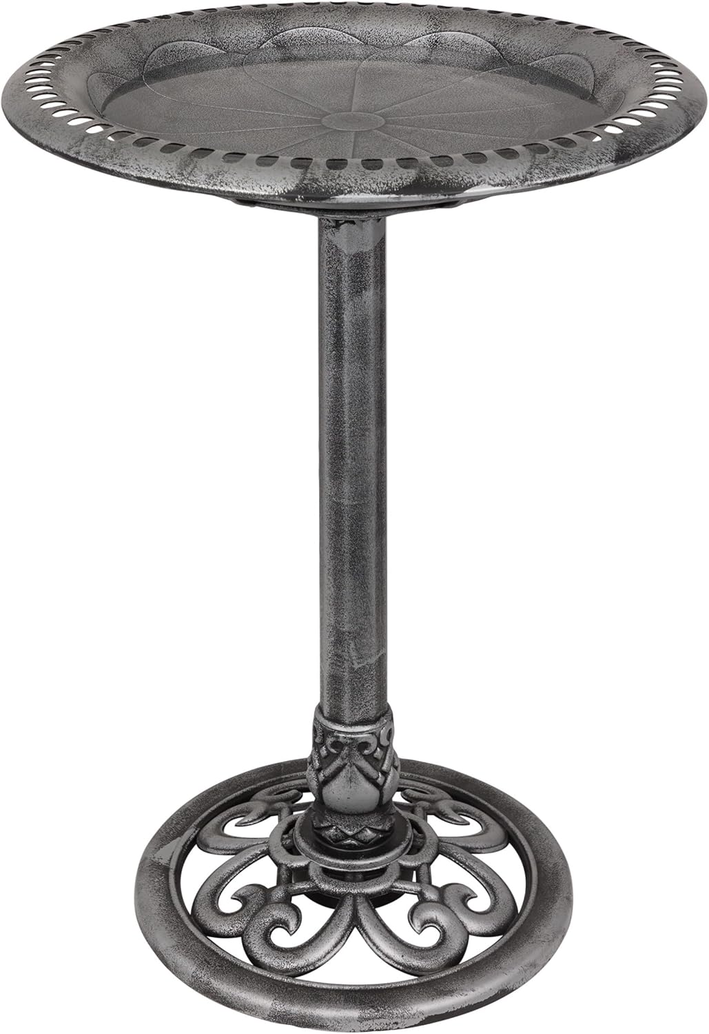 Elegant 28in Outdoor Pedestal Birdbath with Scrollwork Base