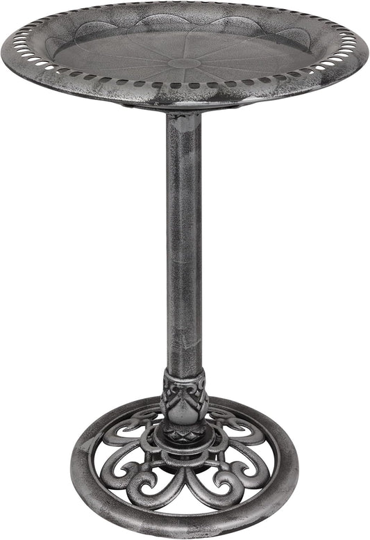 Elegant 28in Outdoor Pedestal Birdbath with Scrollwork Base