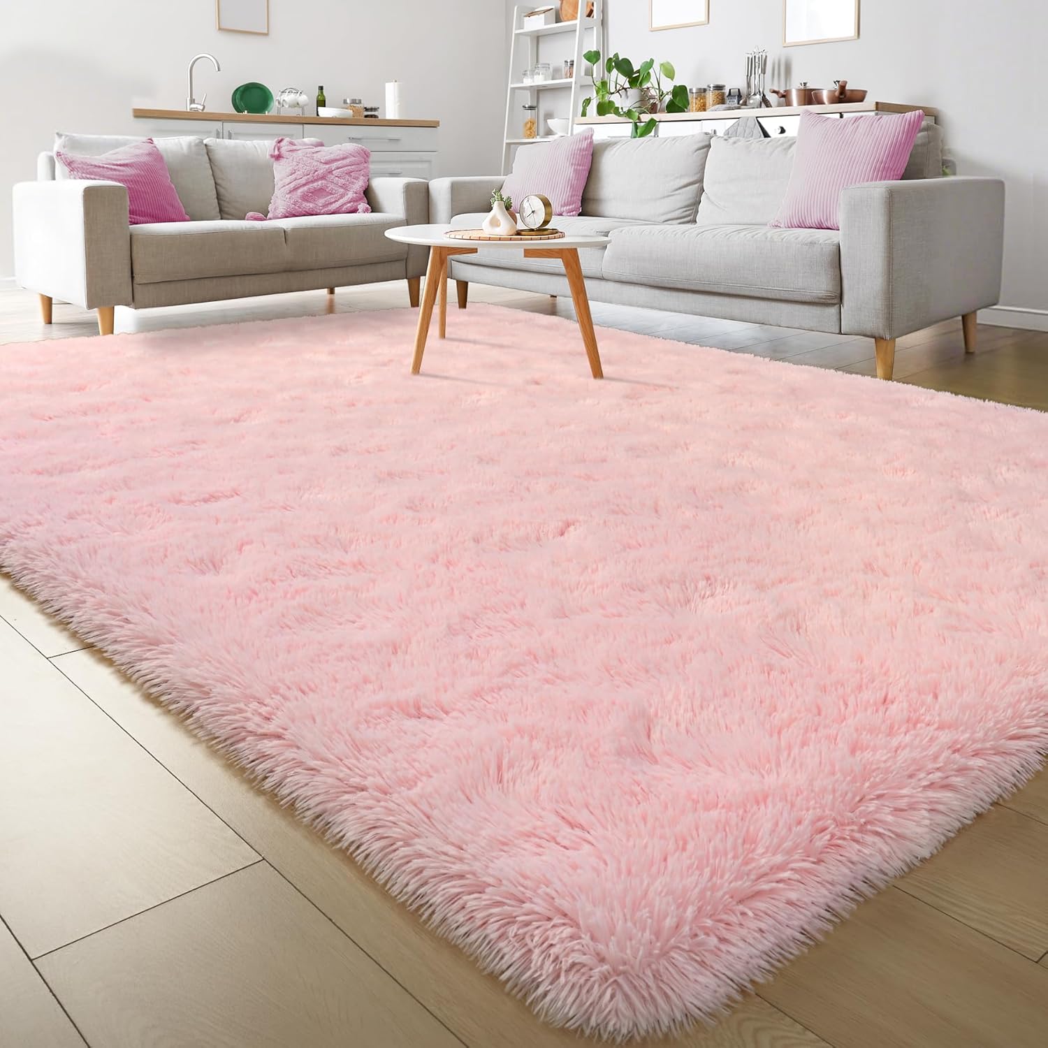 Keeko Fluffy Pink Area Rugs for Bedroom Girls Room Decor