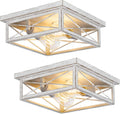 White Hallway Light Fixtures for Ceiling - 2-Pack Farmhouse Flush