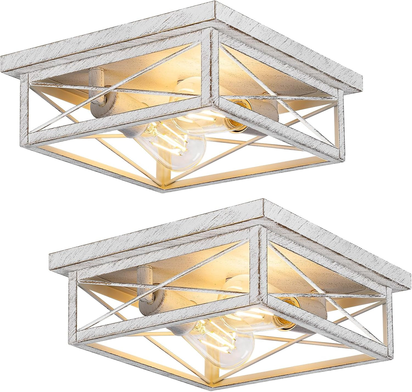 Industrial Square 2-Light Flush Mount Ceiling Light Fixtures
