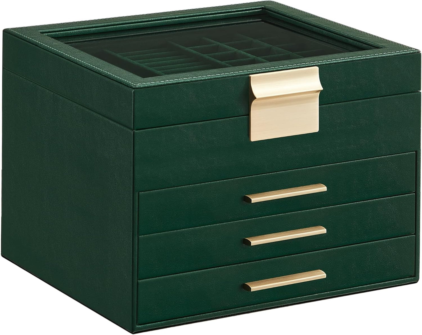SONGMICS Jewelry Box Organizer with Glass Lid for Stylish Storage