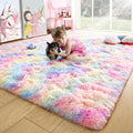 Fluffy Rainbow Rug 5x8 for Girls Bedroom - Soft Colorful Shag