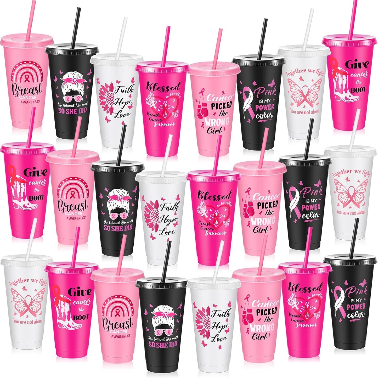 Breast Cancer Awareness Cups - 24 Pcs Motivational Tumblers