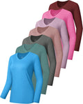 7 Pack Womens Long Sleeve Athletic Shirts UPF 50+ - Quick Dry Comfort
