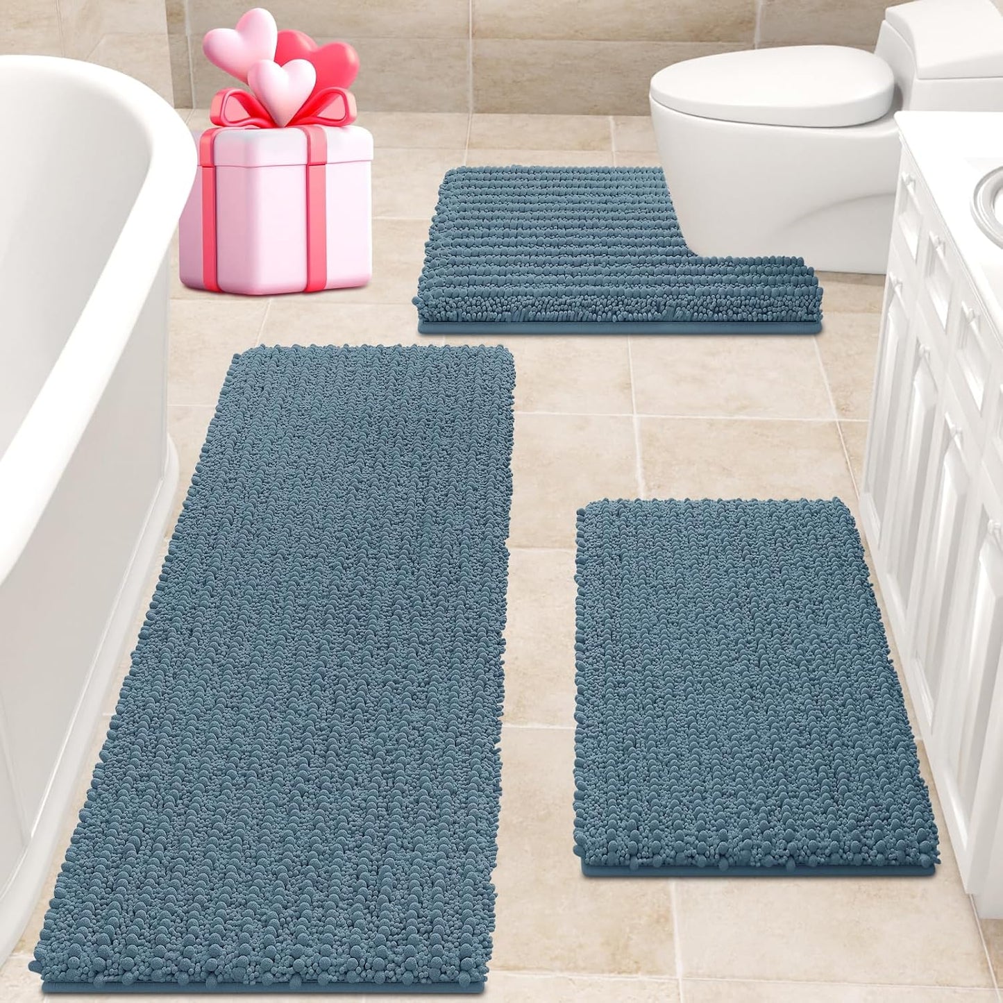 Ultra Soft Haze Blue Bathroom Rug Set for Luxury Comfort