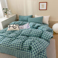 Green Plaid Bedding Set Queen - Soft Washed Cotton Duvet Cover