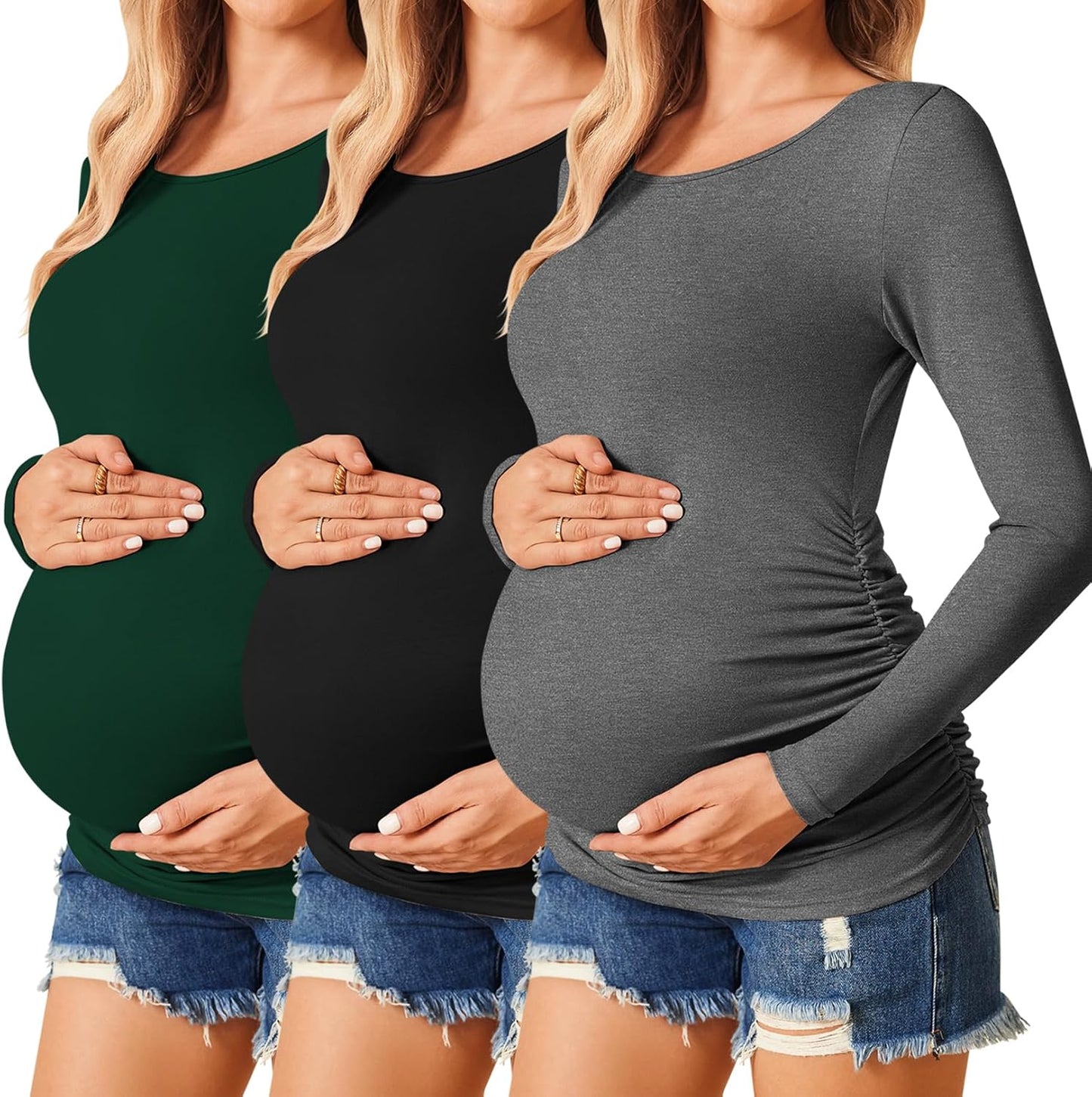Ekouaer Womens Maternity Shirts Long Sleeve 3 Pack Tunic Tops