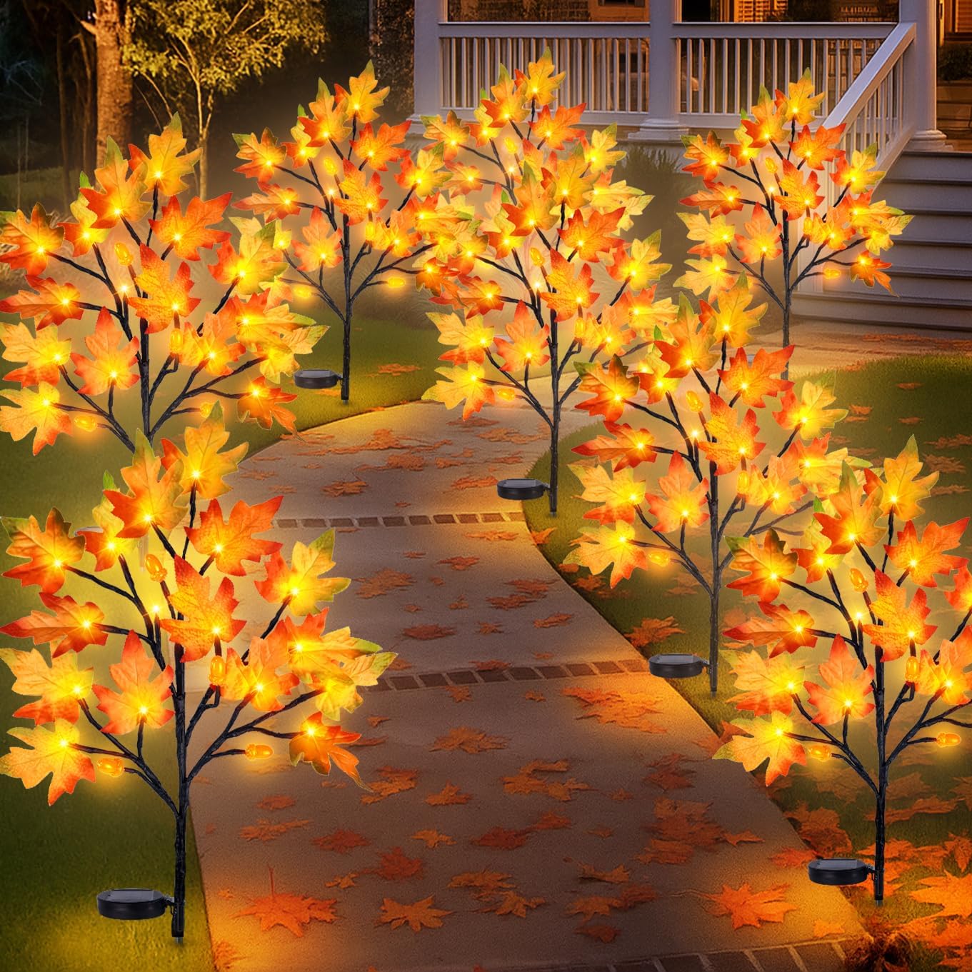 Uieke 4PCS Solar Fall Lights Outdoor Decorative for Thanksgiving