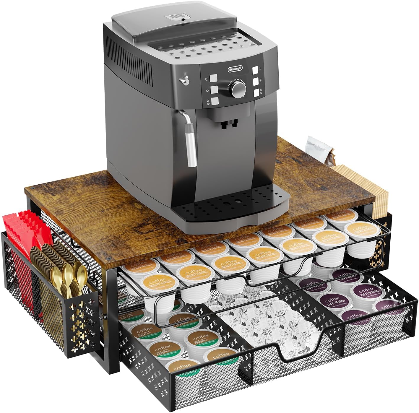Coffee Pod Holder for K Cups with 2 Tier Sliding Storage Drawer