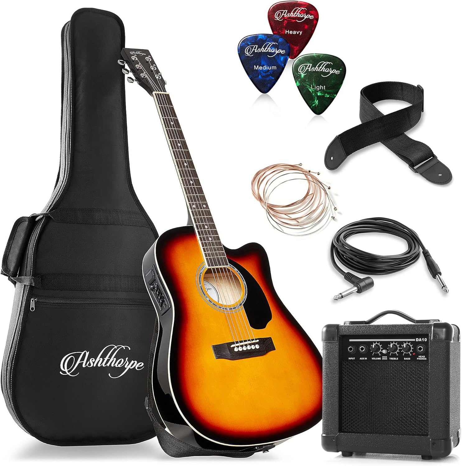Full-Size Thinline Acoustic Electric Guitar Package - Sunburst