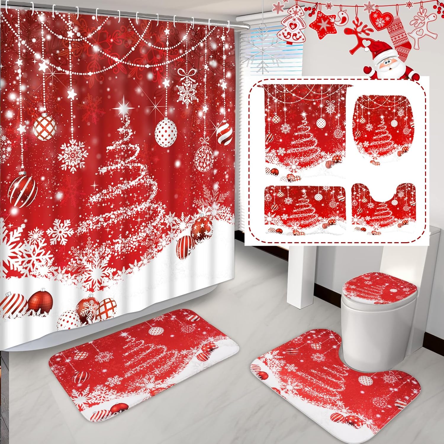 Christmas Bathroom Set with Non-Slip Rugs - Likiyol