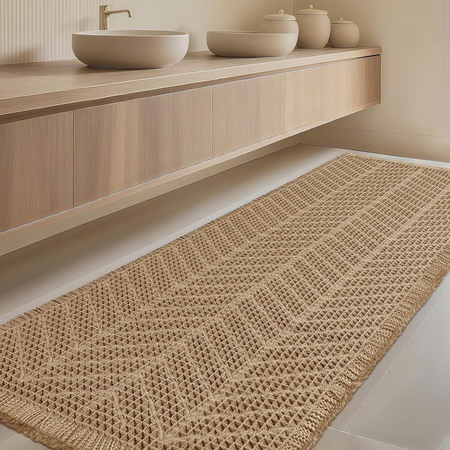 Extra Large Waffle Bath Mat for Modern Boho Bathroom Decor