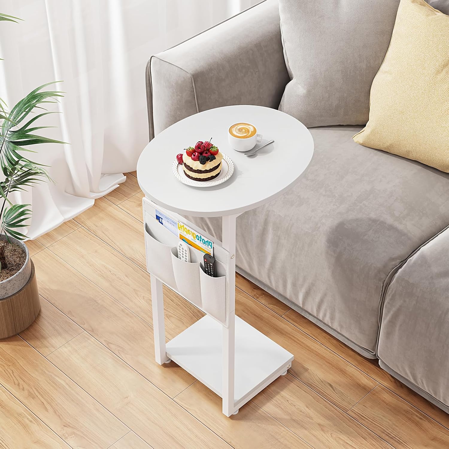 Compact White Sofa Side Table - Space Saver!