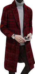 Springrain Men's Wool Blend Pea Coat Notched Collar Mid-Length - Warm