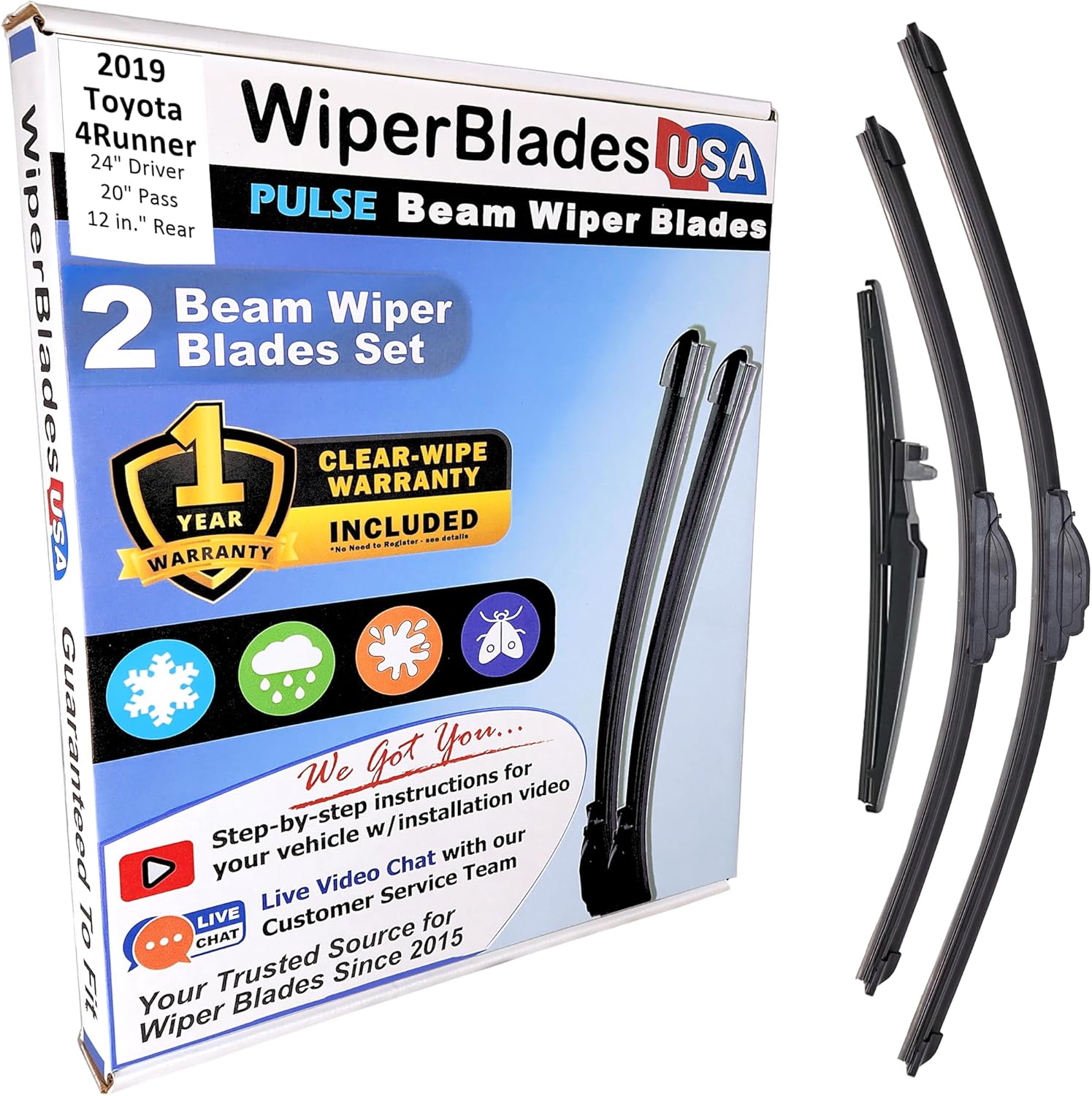Wiper Blades Set for Toyota 4Runner 2019 with Warranty Included