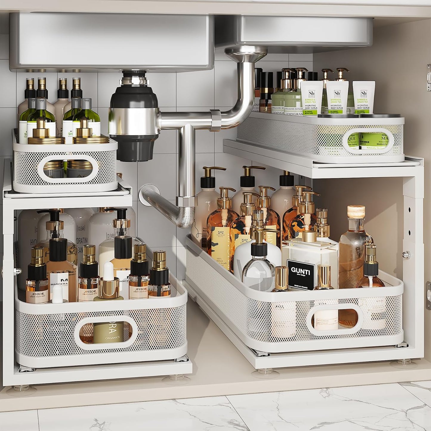 2 Pack 21IN Under Sink Organizer with Adjustable Shelves and Glide