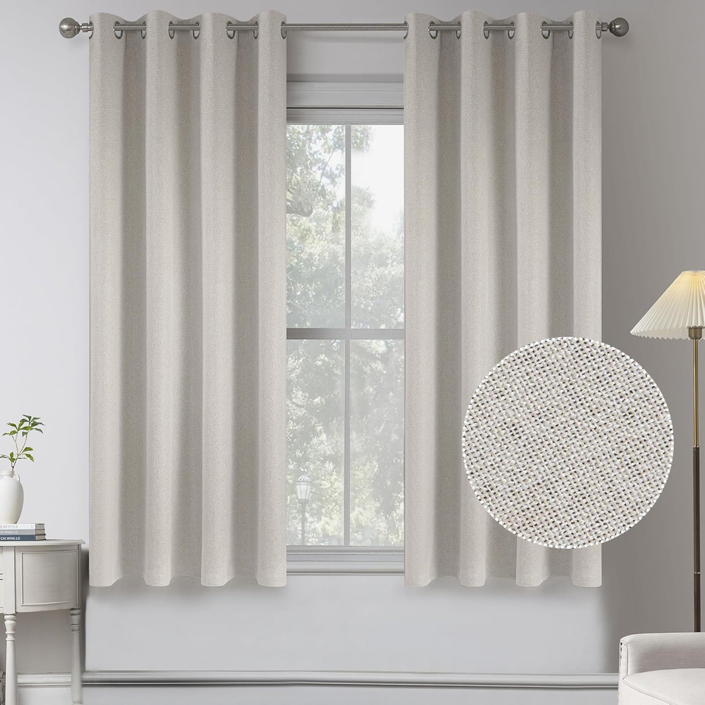 Linen Textured Blackout Curtains for Kids Room - 2 Pcs Set