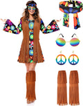 Hippie Costume Set Women 60s 70s Disco Outfit - Complete 6-Piece Set
