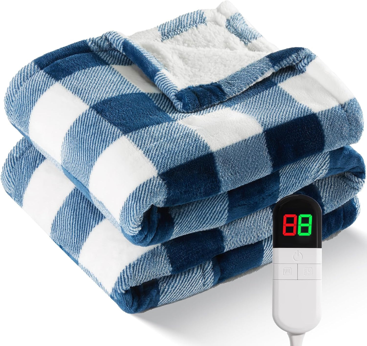 Electric Heated Sherpa Buffalo Plaid Throw Blanket with 8 Levels