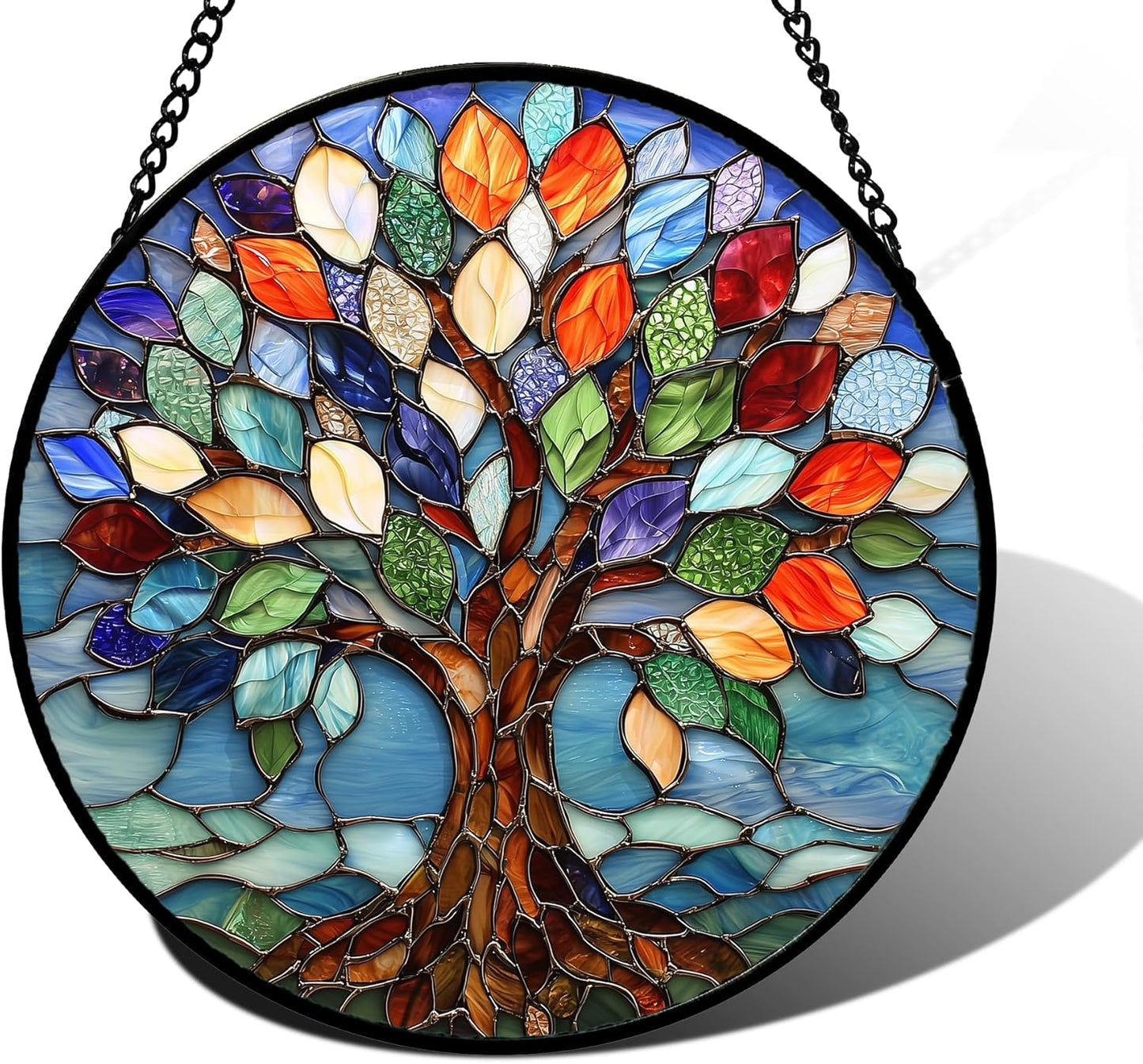 Colorful Tree of Life Stained Glass Window Hanging Decor