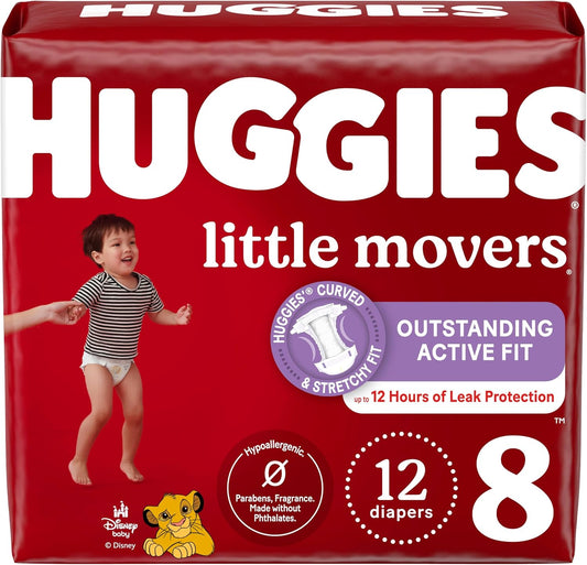 Huggies Size 8 Little Movers Diapers, 46+ lbs, 12 Ct
