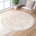 LIVEBOX Pink Round Rug 4ft - Vintage Floral Carpet for Home
