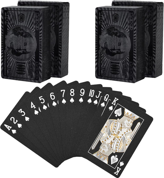 Waterproof Black Dollar Pattern Playing Cards - Set of 2 for Endless Fun!