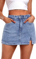 ELLEVEN Womens Side Slit Denim Skort High-Waisted Y2K Mini