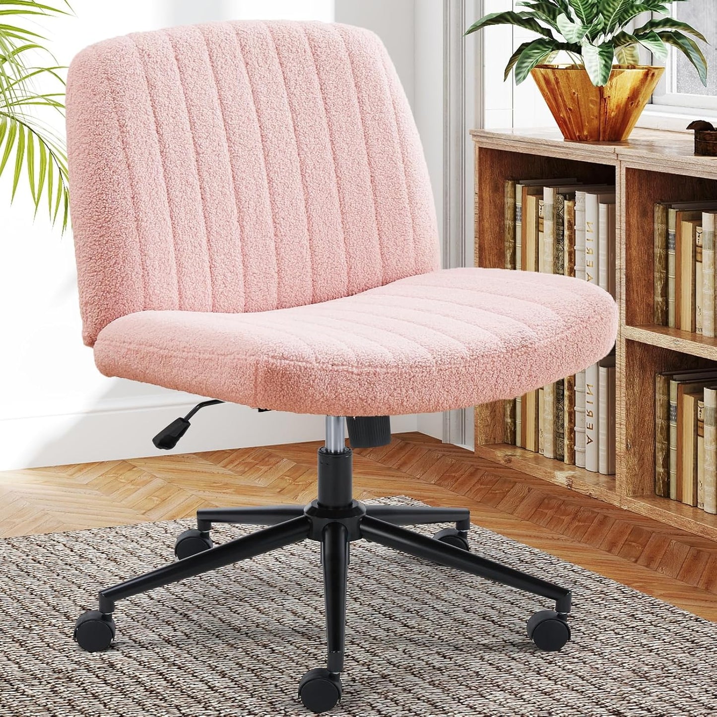 Sweetcrispy Criss Cross Armless Office Swivel Chair in Teddy Pink