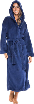 Womens Long Plush Hooded Robe - Plus Size Navy Blue, Extra Thick