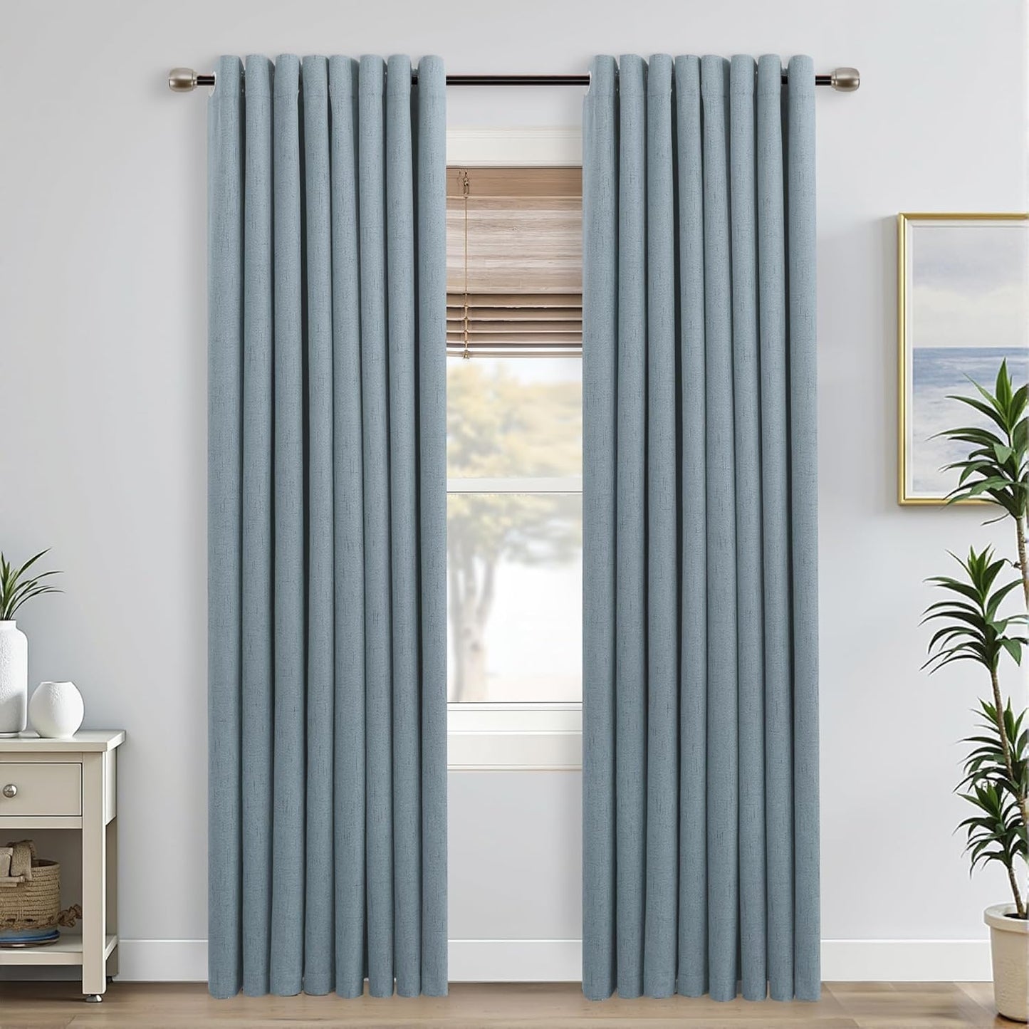 Mrs.Naturall Dusty Blue Curtains for Living Room - 100% Blackout