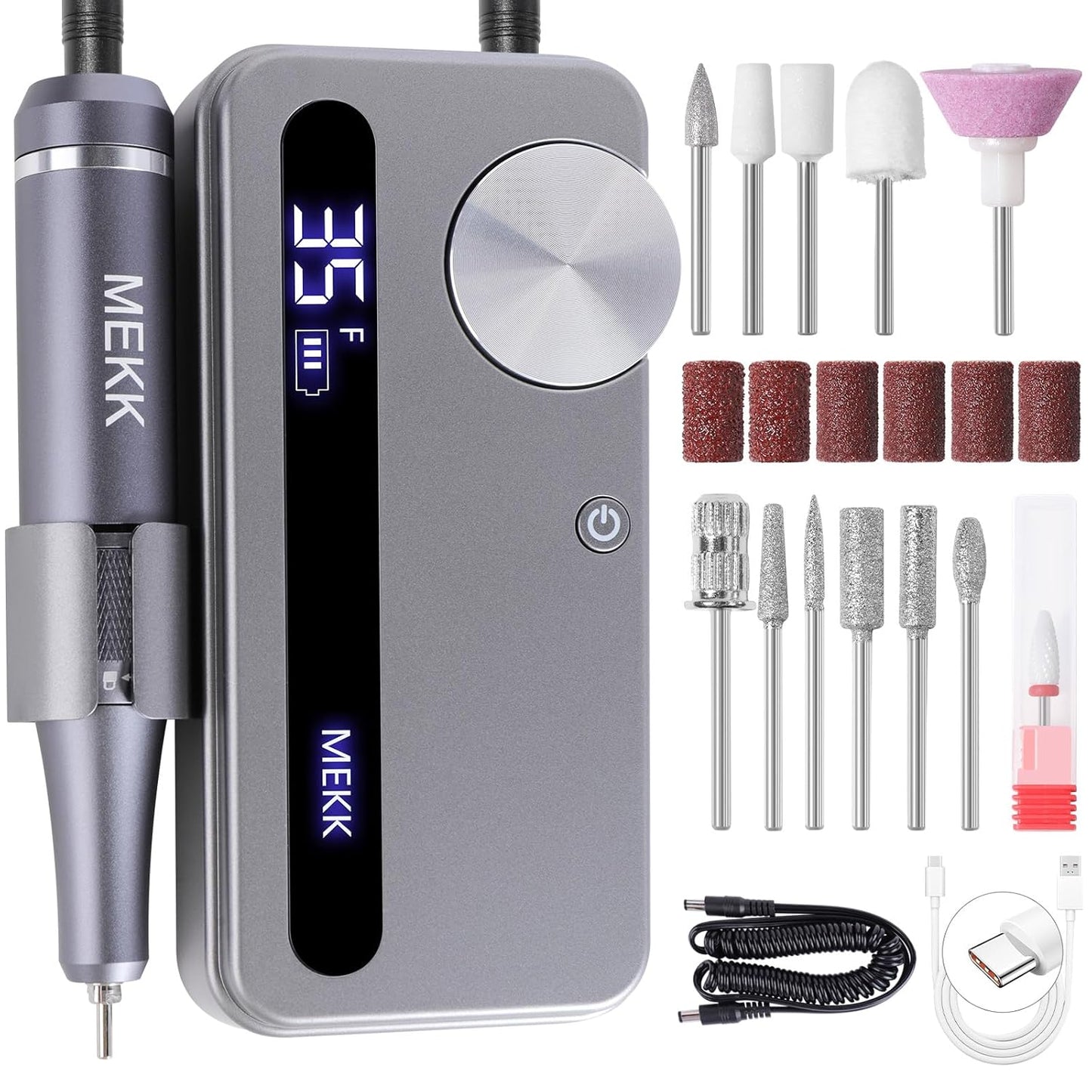 MEKK Nail Drill 35000RPM Cordless Electric File for Nails